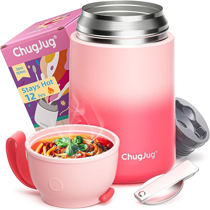Thermo for Hot Food for Adults Kids | Wide Mouth, 26 oz Insulated Food Jar with Spoon, Leakproof Soup Thermo for School Office Travel, Thermal Steel Lunch Container Easy to Carry (Pink)