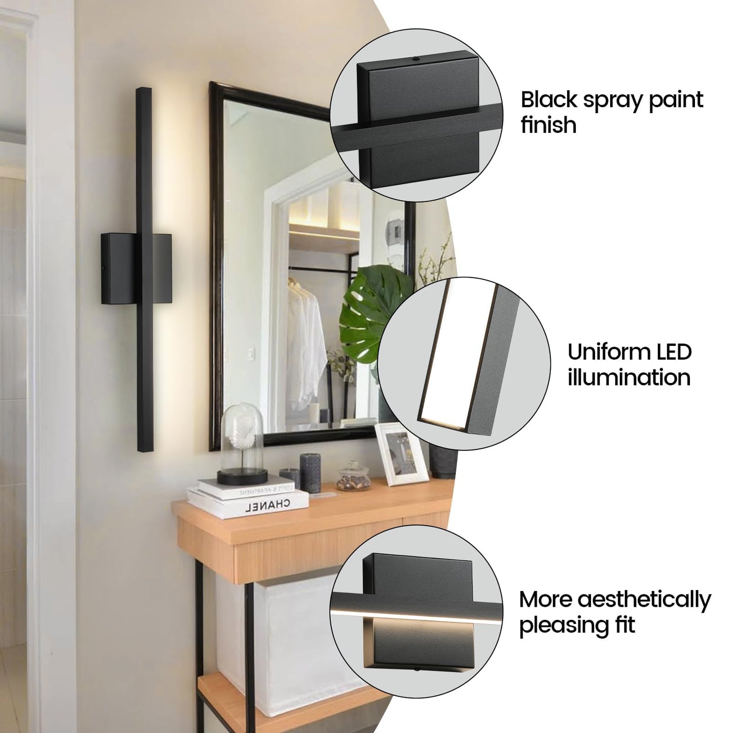 Epinl Black Vanity Light Fixtures For Bathroom - 23.6 Inch Dimmable Modern Bathroom Light Fixture Over Mirror 5Cct Adjustable Wall Sconce Lighting Fixture Led Vanity Lights Bar