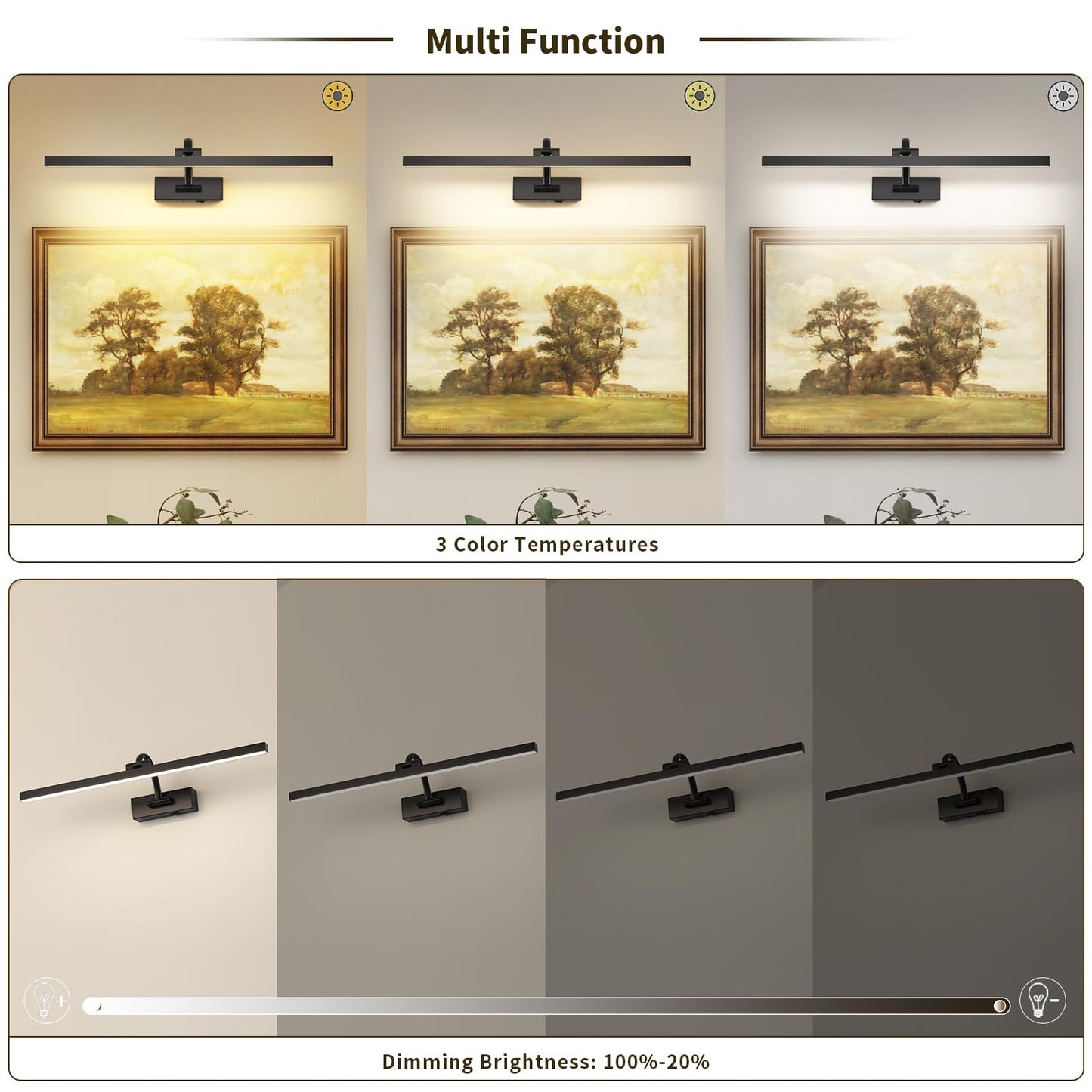 Wireless Picture Lights For Wall Battery Operated  Black Art Lighting For discomfort-reducingtings Rechargeable Gallery Lights With Remote And Timer 3Cct Dimmable discomfort-reducingting Lights For Artwork Portrait 23.62 Inch