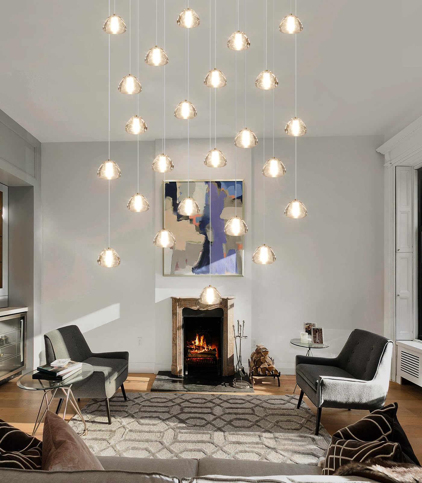 24-Lights Modern Crystal Rectangular Chandelier Led Raindrop Ceiling Pendant Light Crystal Lighting Fixture For Living Room Hotel Staircase Hallway Foyer Entryway Bedroom Gold