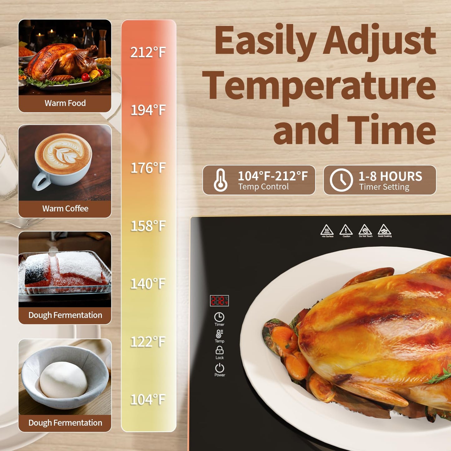 CedarAce Food Warming Mat with 8-Level Temperature Adjustment and 8-Hour Timer, Desktop-Protecting Electric Warming Tray, Assemblable Stackable (47x12 inches) for Parties Buffet