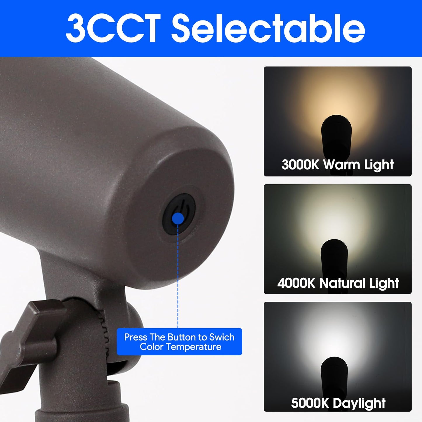 E ENERGETIC LIGHTING 3CCT LED Landscape Lights, 12V, 3000K/4000K/5000K, 3W, Waterproof, Aluminum,