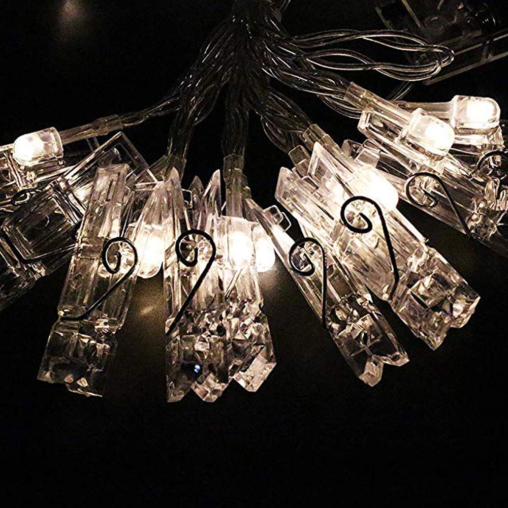 Dopheuor LED Fairy Clip String Lights, Warm White, Battery Operated, Model JZD-234, Ideal for Photos, Parties, and Decor