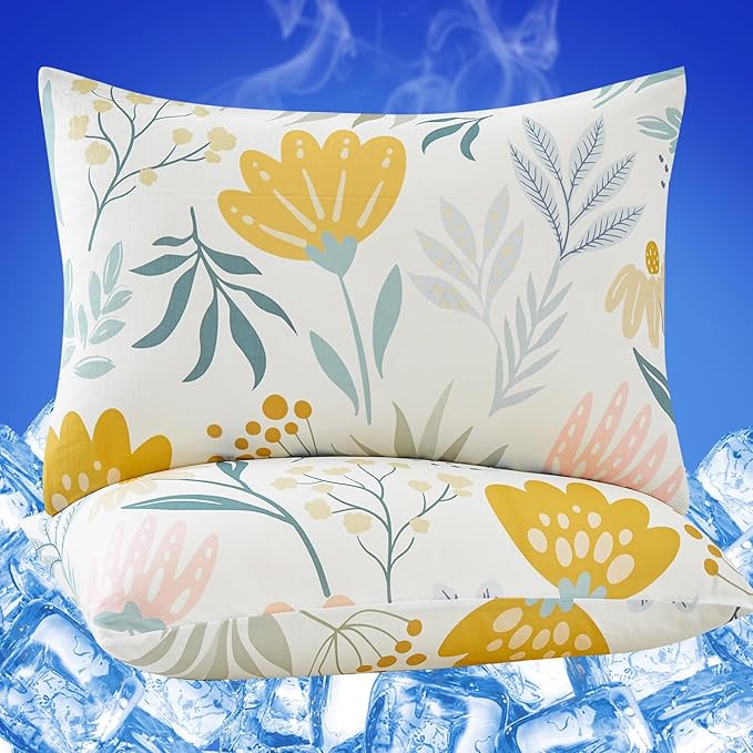 Cooling Pillow Cases for Hot Sleepers - Double Side Arc-Chill Q-Max>0.5 Cooling Fiber Cool Pillow Cases 2 Pack - Breathable Soft Cold Pillow Cases with Hidden Zipper (20" x 36")
