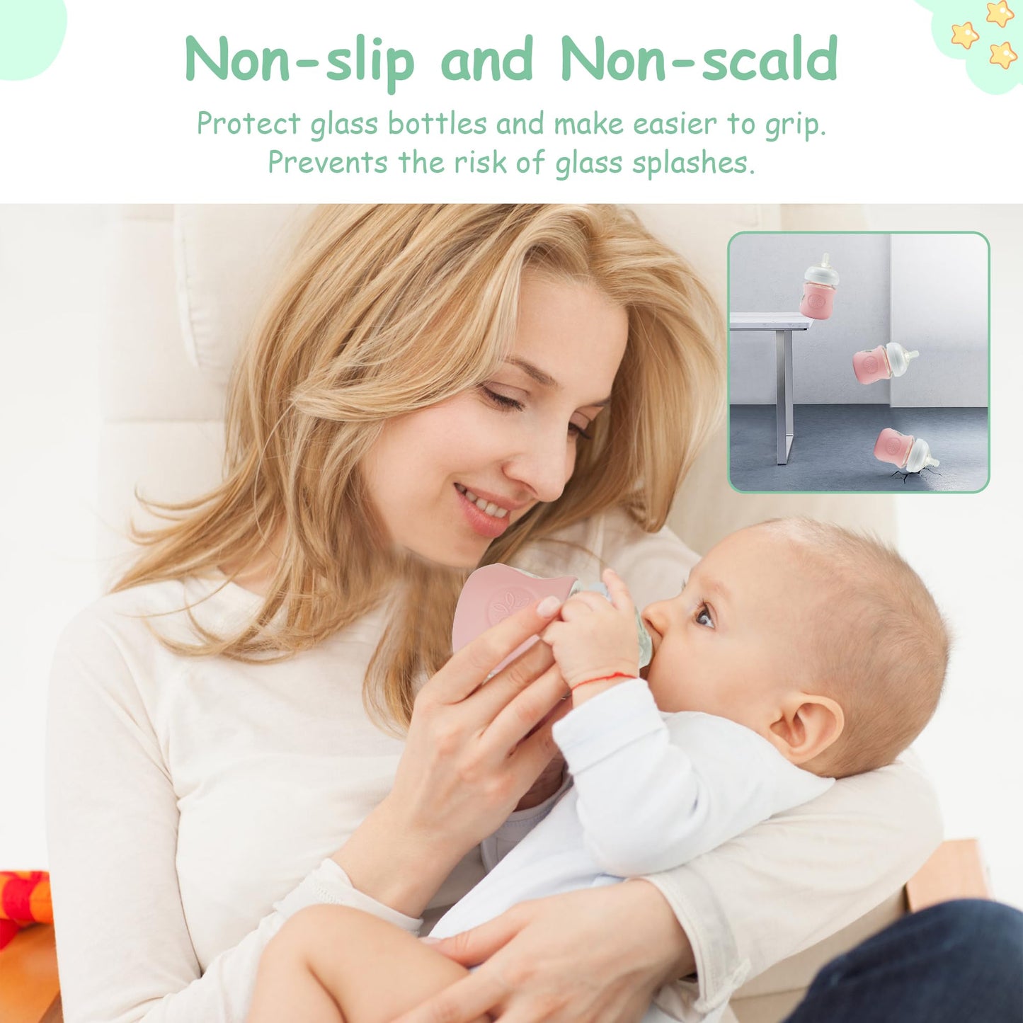 4 Pack Silicone Sleeves for Philips Avent Glass Bottle 4 oz, Anti Breakage Baby Bottle Holder, Compatible Philips Avent Glass Natural Baby Bottle 4 oz, Anti-Scald, BPA Free