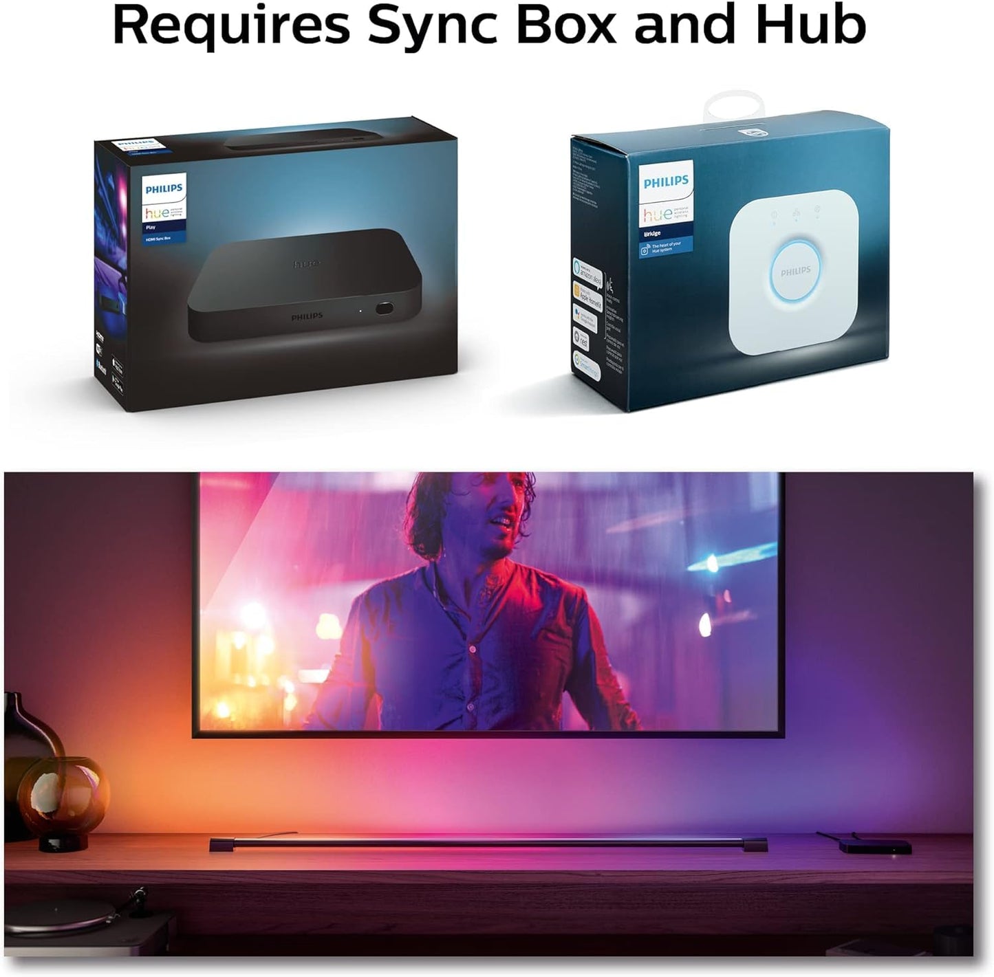 Philips Hue Smart Light Tube - Color-Changing LED, Sync with TV & Music, Black, Model 582502