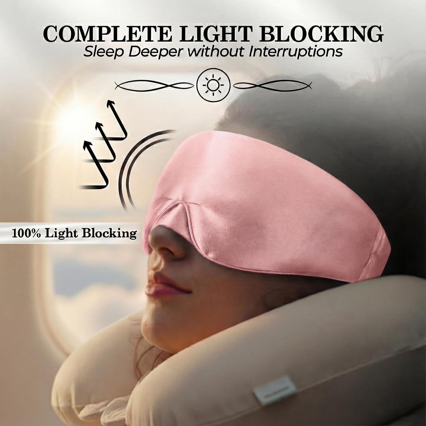 SLEEP SANCTUARY 100% Pure Mulberry Silk Sleep Mask - 22 Momme Light Blocking Hook & Loop Silk Eye Mask for Sleeping - Secure Fit for Side Sleepers, Women & Men - Cloud Soft (Pink)