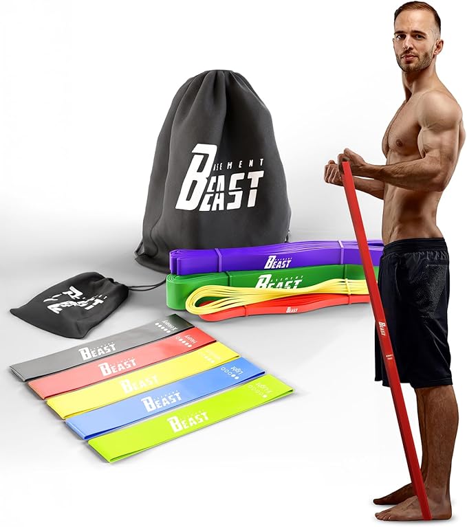 basementbeast Resistance Bands for Men – Set of 10 - Long Exercise Bands Resistance for Home Workouts, Physical Therapy & ...