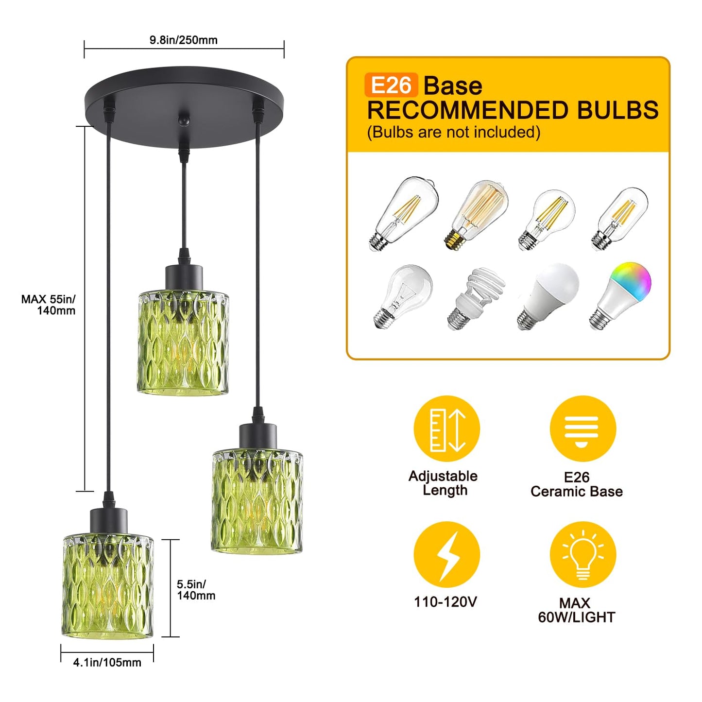 3 Lights Industrial Pendant Light With Glass Shade Matte Black Pendant Lighting Adjustable Industrial Retro Style Hanging Light Kitchen Island Farmhouse Pendant Lights Fixtures For Kitchen Farmhouse