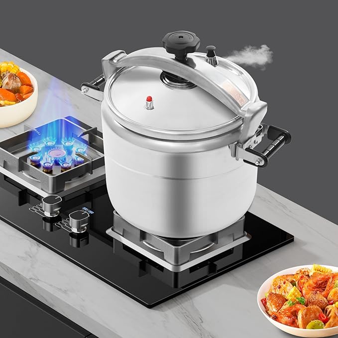 8 Gal Stovetop Aluminum Pressure Cooker, 30L Large Steamer Cooking Pressure Pot for Family or Commercial, 50-70kpa, Safety Valves, Removable Sealing Ring