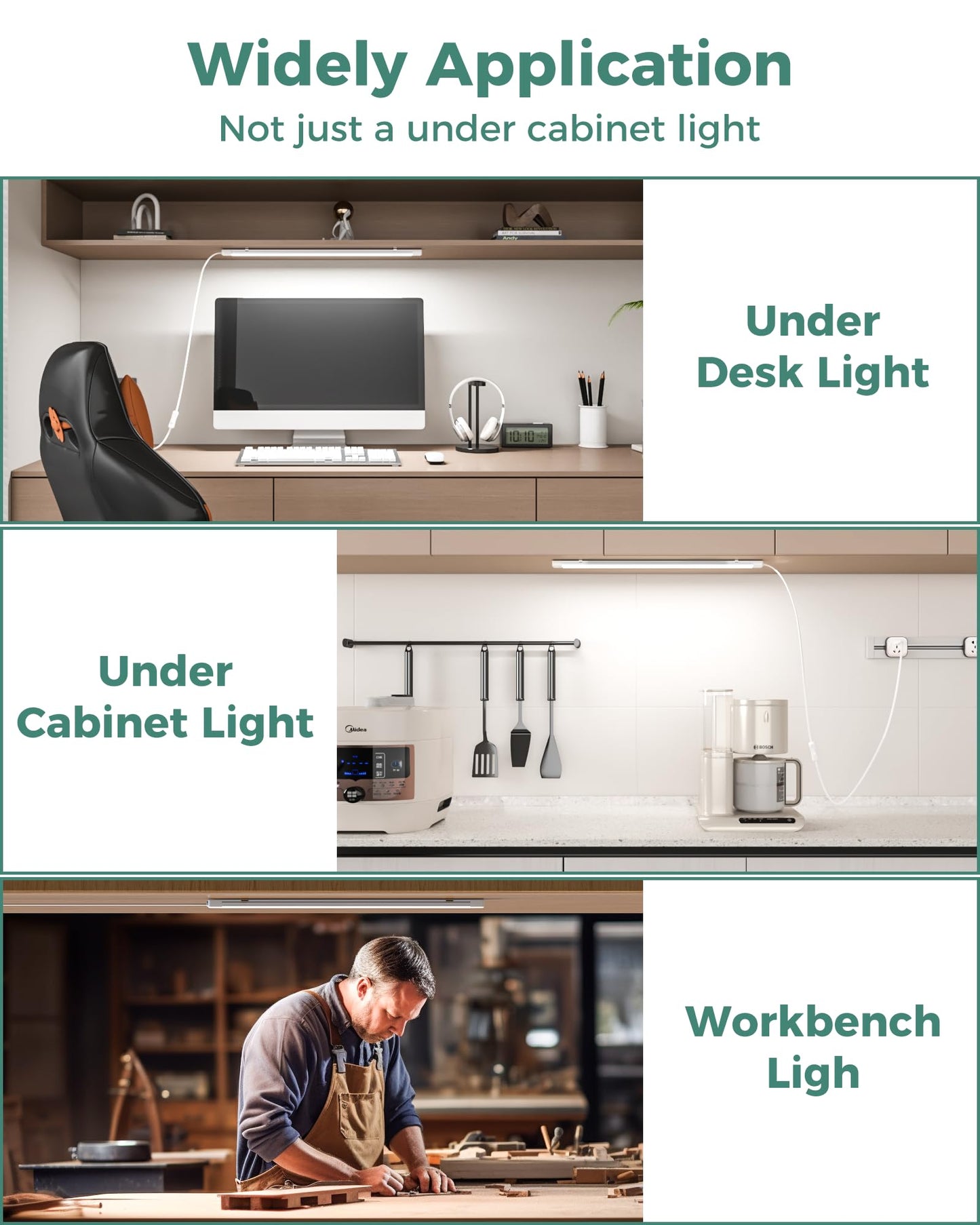 Asoko 25Inch Under Cabinet Lights Plug And Play Under Counter Lighting 6000K Cool White With 1000Lm Super Bright Etl Light Bar With On/Off Switch For Kitchen Under Desk Workbench