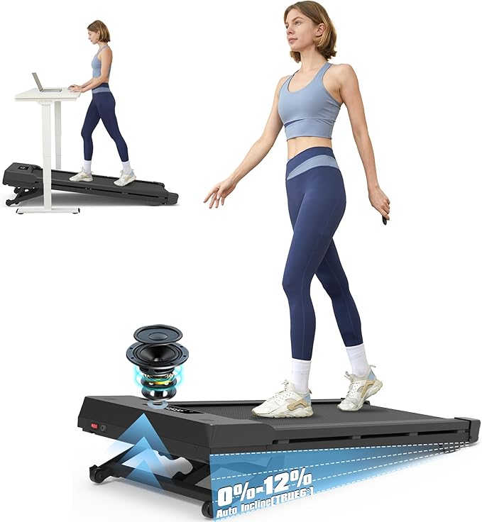 PACEROCKER Walking Pad Treadmill with 12% 9-Level Auto Incline, 450 lbs Capacity Bluetooth Speaker Under Desk Treadmills f...