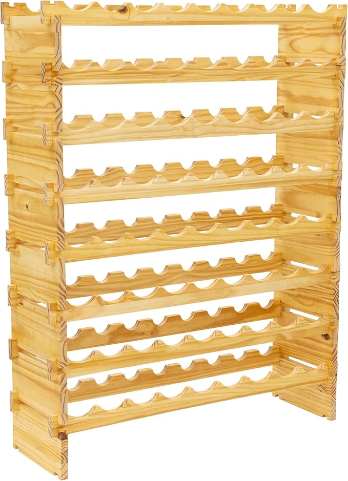 Pearington 72 Bottle Stackable Modular Wine Rack, 8-Tier Solid Pine Wine Bottle Holder, Free Standing Display Shelf, Wobble-Free Shelves for Kitchen, Bar, and Cellar, 10” x 33.5” x 43”