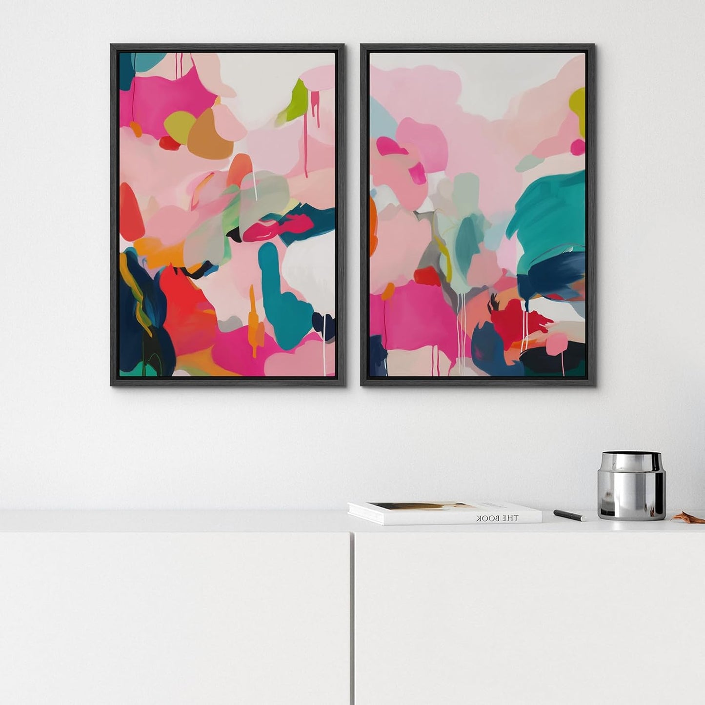 SIGNWIN Framed Canvas Print Wall Art Colorful Abstract Vibrant Pink and Blue Drip Illustrations Modern Art Decorative Contemporary for Living Room, Bedroom, Office - 16"x24"x2 Black
