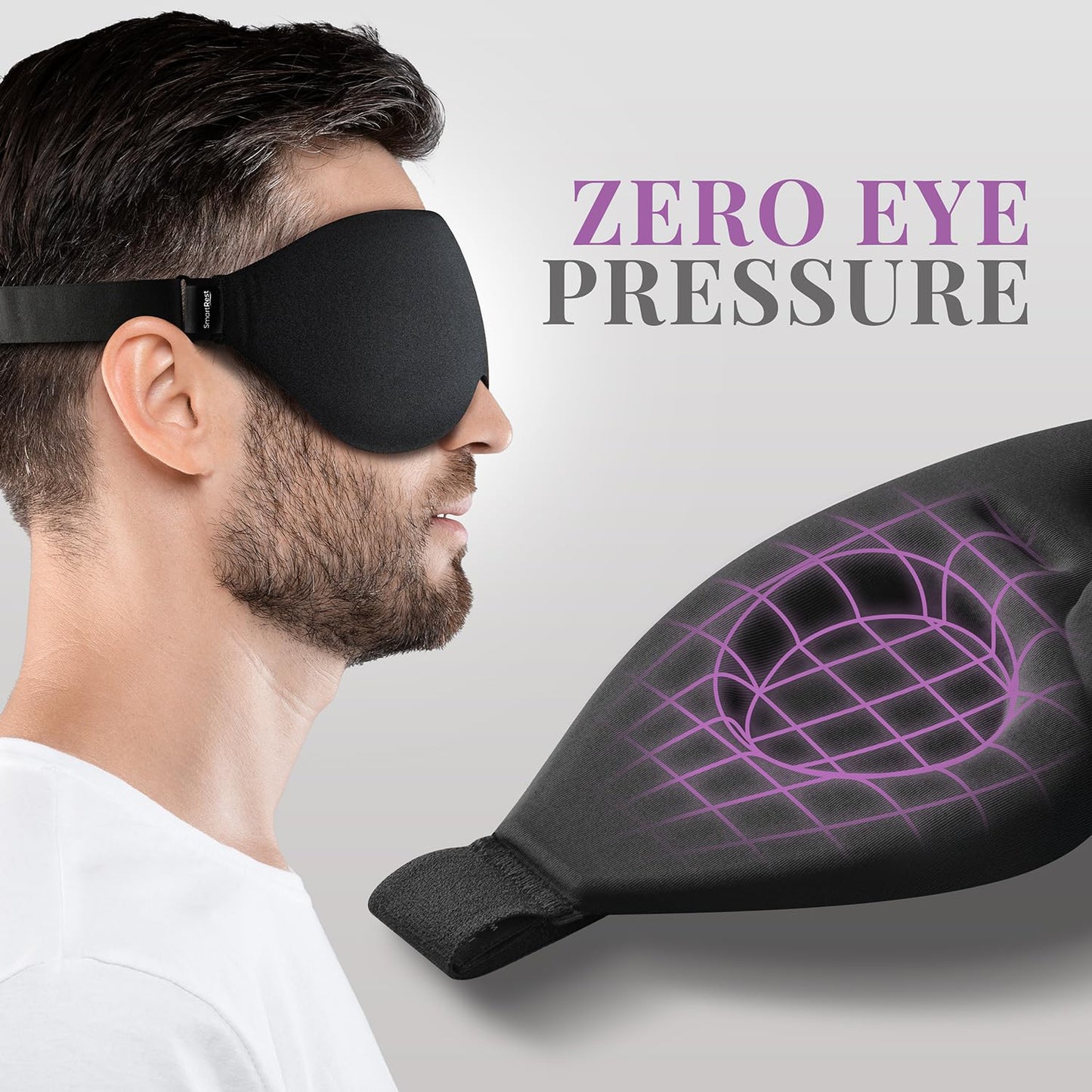 SmartRest Sleep Mask [2 Pack] - Eye Mask for Sleeping - Ultra Lightweight for Side Sleepers, Contoured, 100% Blackout Sleeping Masks for Women and Men, Blindfold and Eye Covers - S1 Black