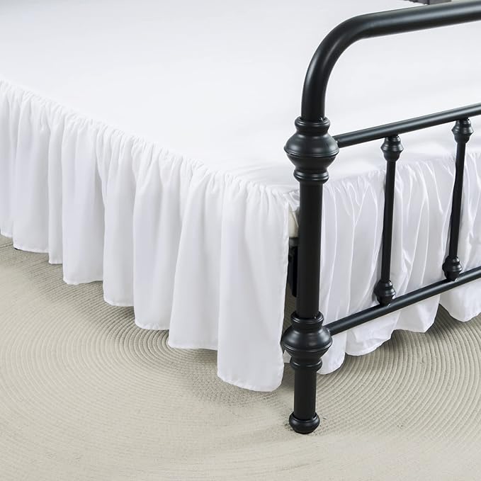 Bed Skirt Twin Size Ruffled Bed Skirt with Split Corners, 14 Inch Drop Dust Ruffle Bed Skirt with Platform, White
