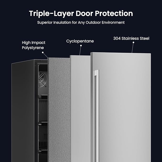 Yeego 15 inch Beverage Refrigerator,100 Cans Beverage Fridge with Lock & Auto Defrost, Stainless Steel Indoor/Outdoor Refrigerator Freestanding or Under Counter Beverage Cooler for Soda, Beer, Wine