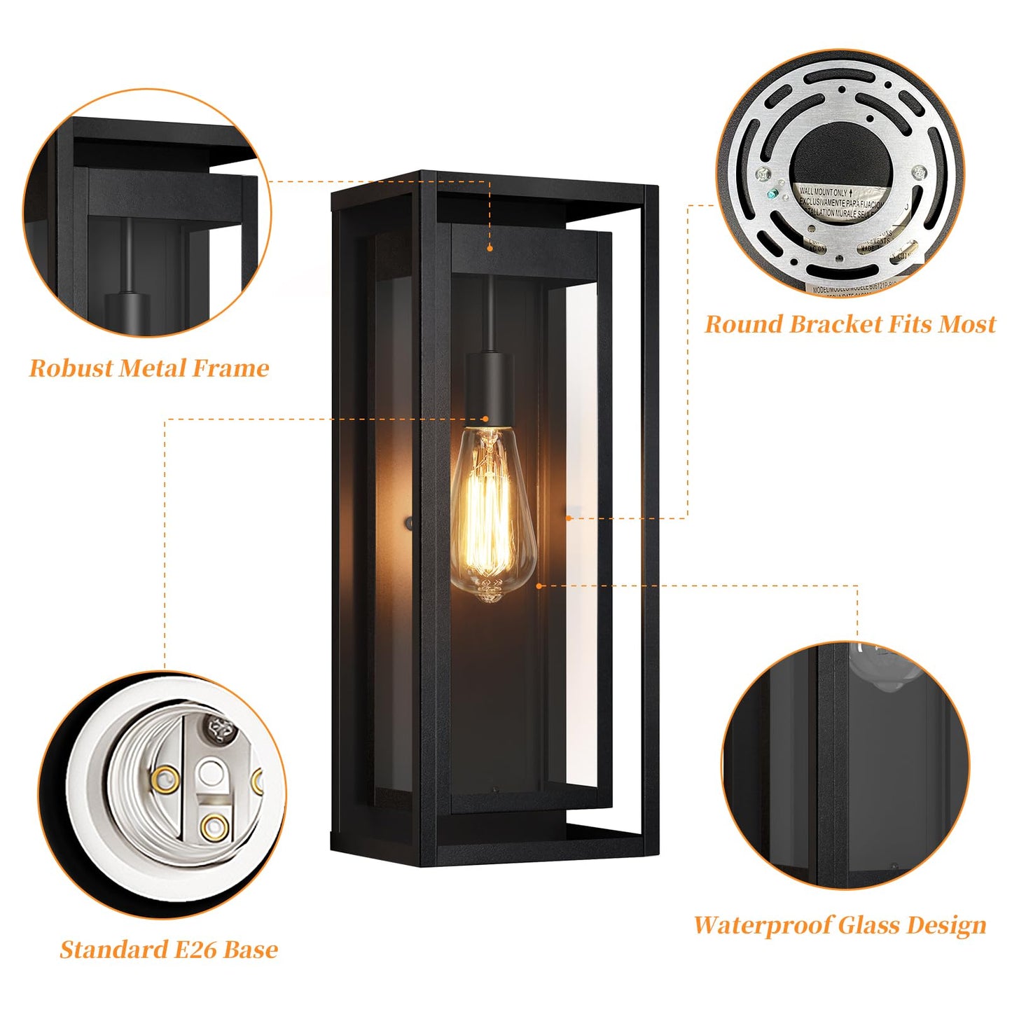 Slypadan 19 Outdoor Wall Lights  2 Pack Large Size Matte Black Outdoor Sconce Lights With Clear Glass Shade  Waterproof Porch Lighting Exterior Light Fixture For Front Door  Garage