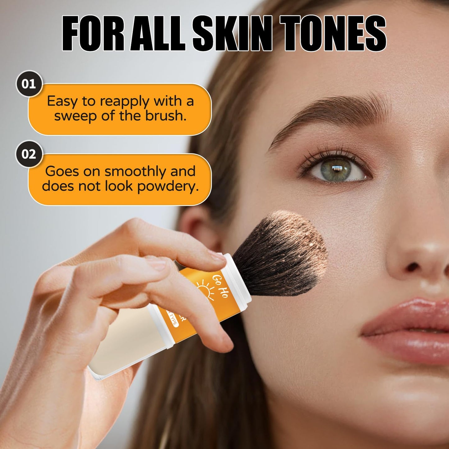 Go Ho Mineral Sunscreen Setting Powder - SPF 50,Translucent,Loose Natural Matte Face Makeup Brush-in,For All Skin Tones,Sunscree