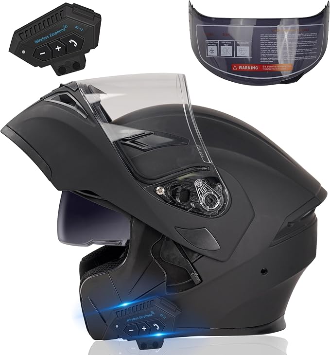 Bluetooth Motorcycle Helmet,Modular Motorcycle Helmet with Bluetooth,DOT Approved Dual Visor Full Face Flip up Bluetooth I...