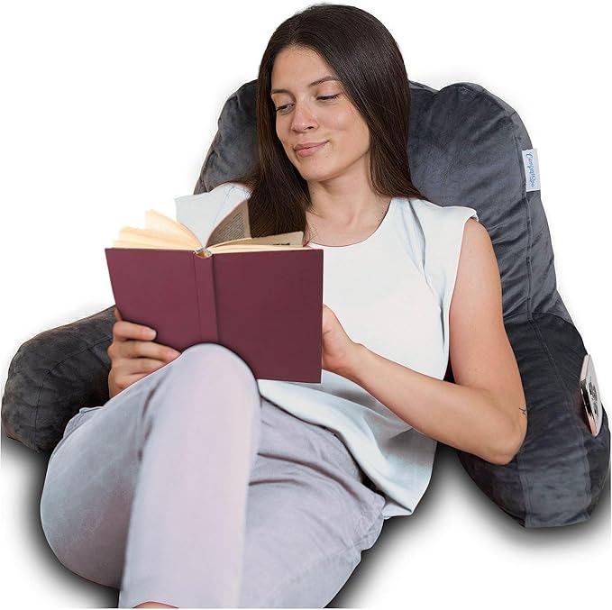 ComfortSpa Reading Pillow for Bed Adult Size, Back Rest Pillow with Arms, Pockets and Washable Cover; Use as a Back Pillow for Bed Sitting Up for Bedrest or Relief from GERD Heartburn (X-Large Grey)