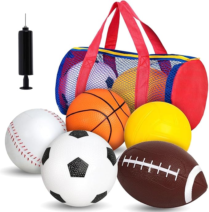 LovesTown Sports Balls for Kids, 5 Pack Inflatable Playground Balls Rubber Kickballs Dodgeballs with Duffle Bag, for Kids ...
