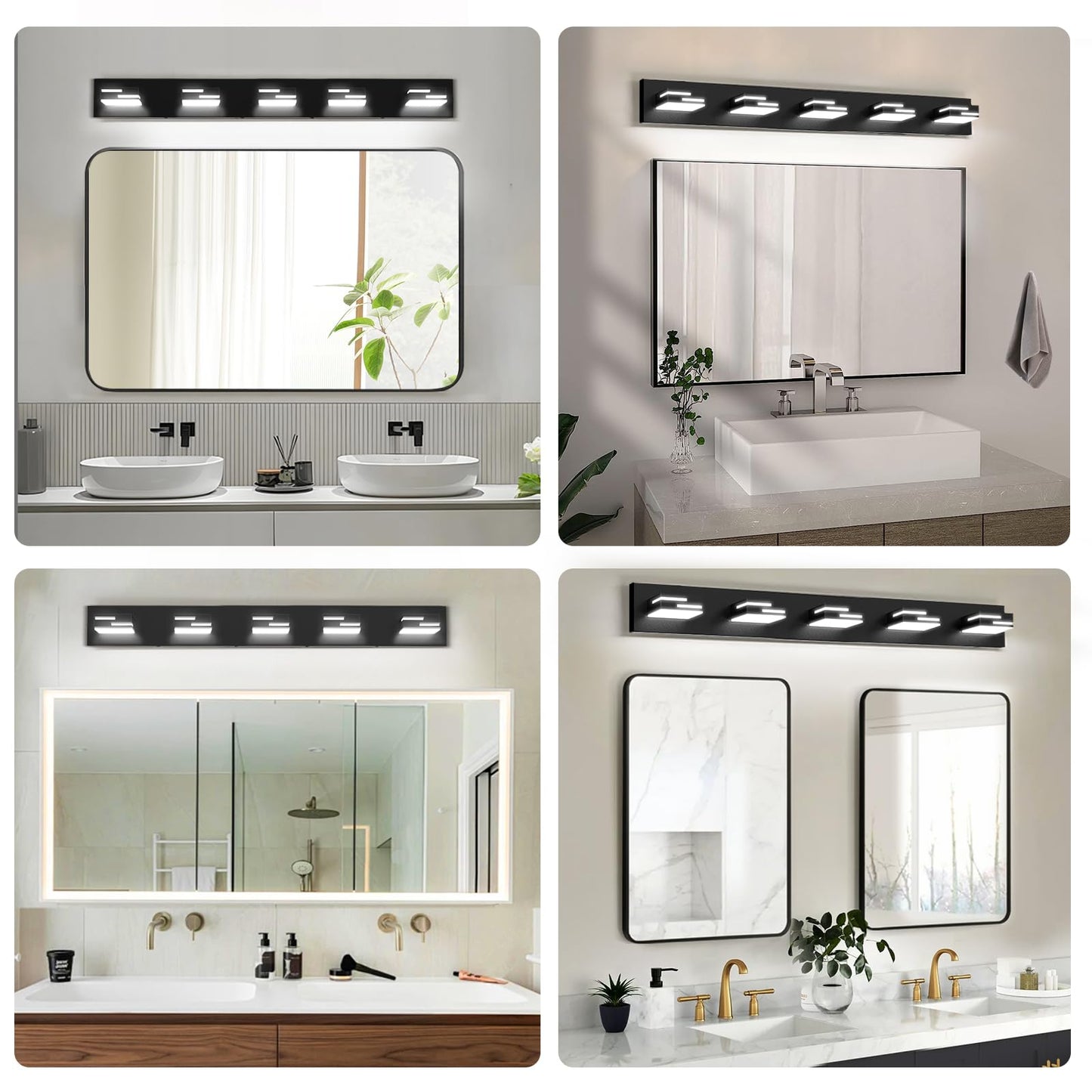 Lkhf Led Modern Bathroom Vanity Light Fixtures  5-Light 34-Inch Dimmable Matte Black Vanity Lights For Bathroom Lighting Fixtures Over Mirror  With 350?Rotatable Acrylic Heads (Cool White 6000K)