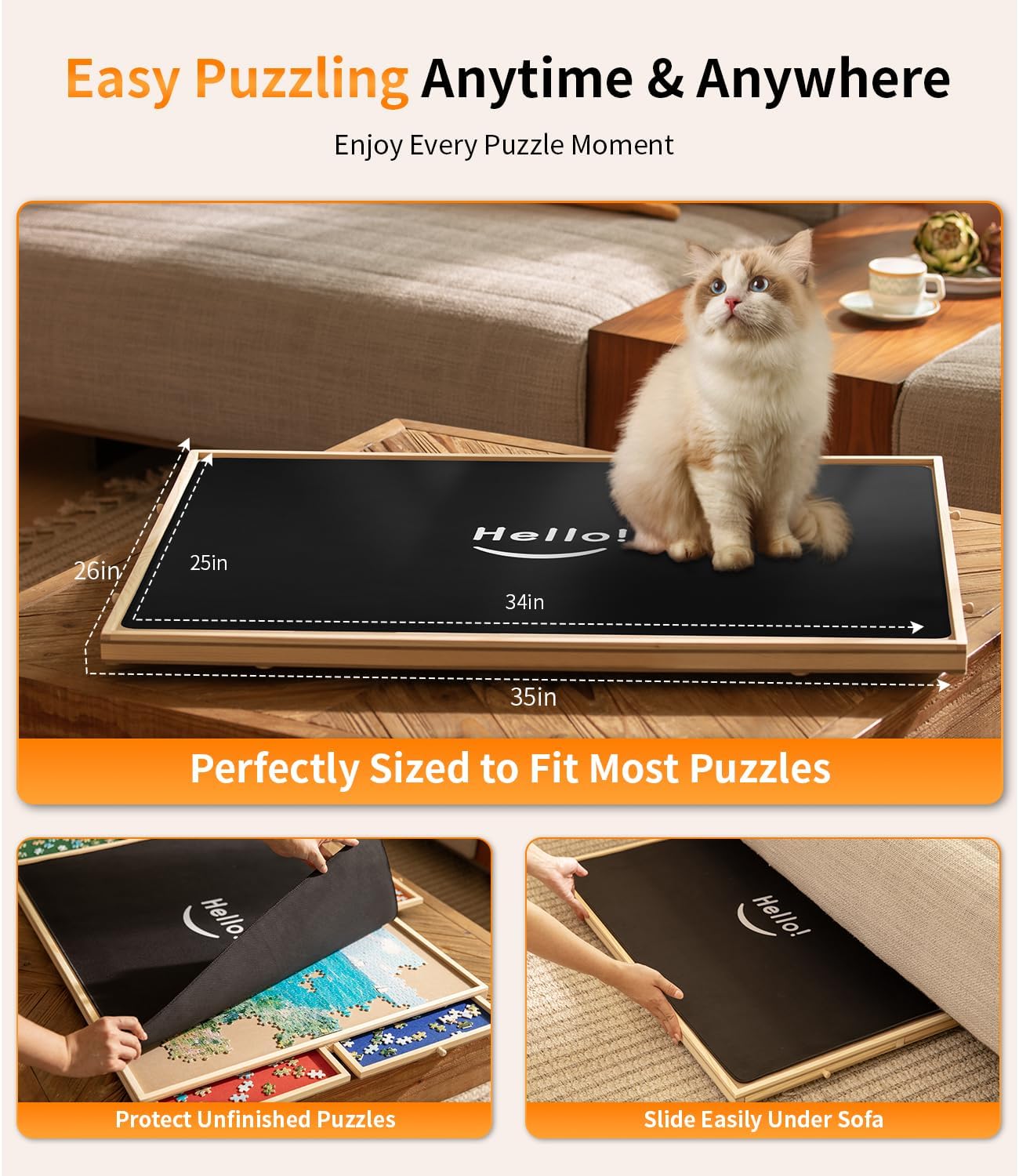 1500 Piece Rotating Puzzle Board Pro, 34" x 25" with 6 Drawers, Rubber Cover Mat, 360° Lasy Susan, Sort-Wise Colorful Felt Drawers & 4 Trays, Wooden Jigsaw Puzzle Table, Birthday Gifts for Mom