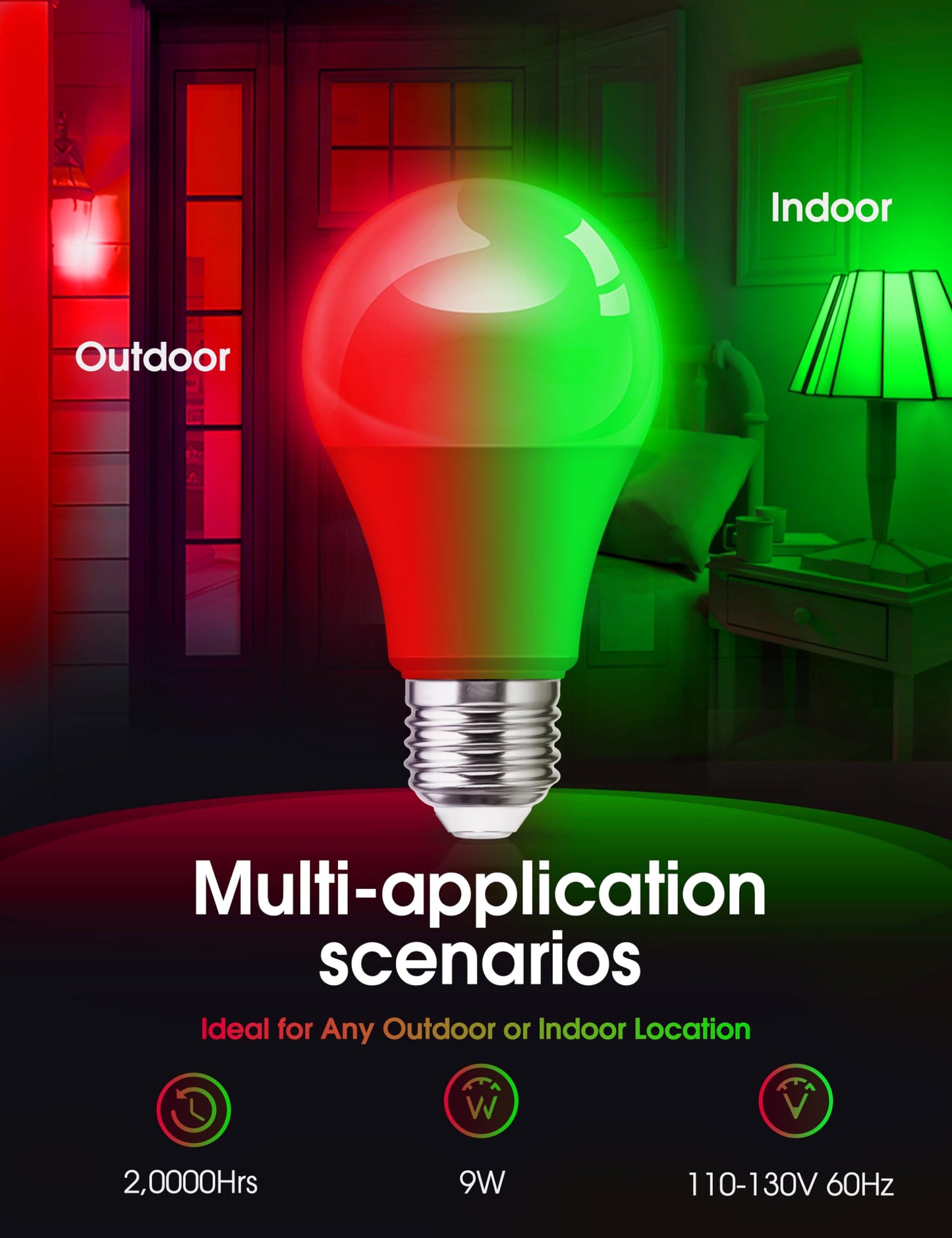 L LOHAS LED Red and Green Light Bulbs, A19 9W, 720LM, E26 Base, 4 Count Pack, Christmas Decoration