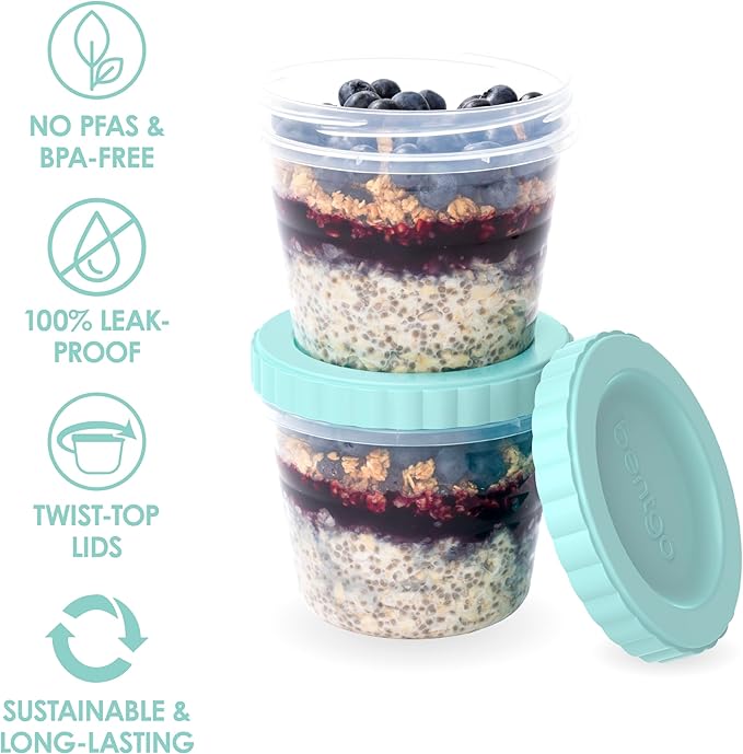 Bentgo Prep - 20 Piece 16 fl oz Leak-Proof Deli Containers with Lids, Food Storage for Meal Prep, Twist-Top, Reusable, PFAS & BPA-Free, Stackable, Microwave, Freezer, & Dishwasher Safe (Sea Blue)
