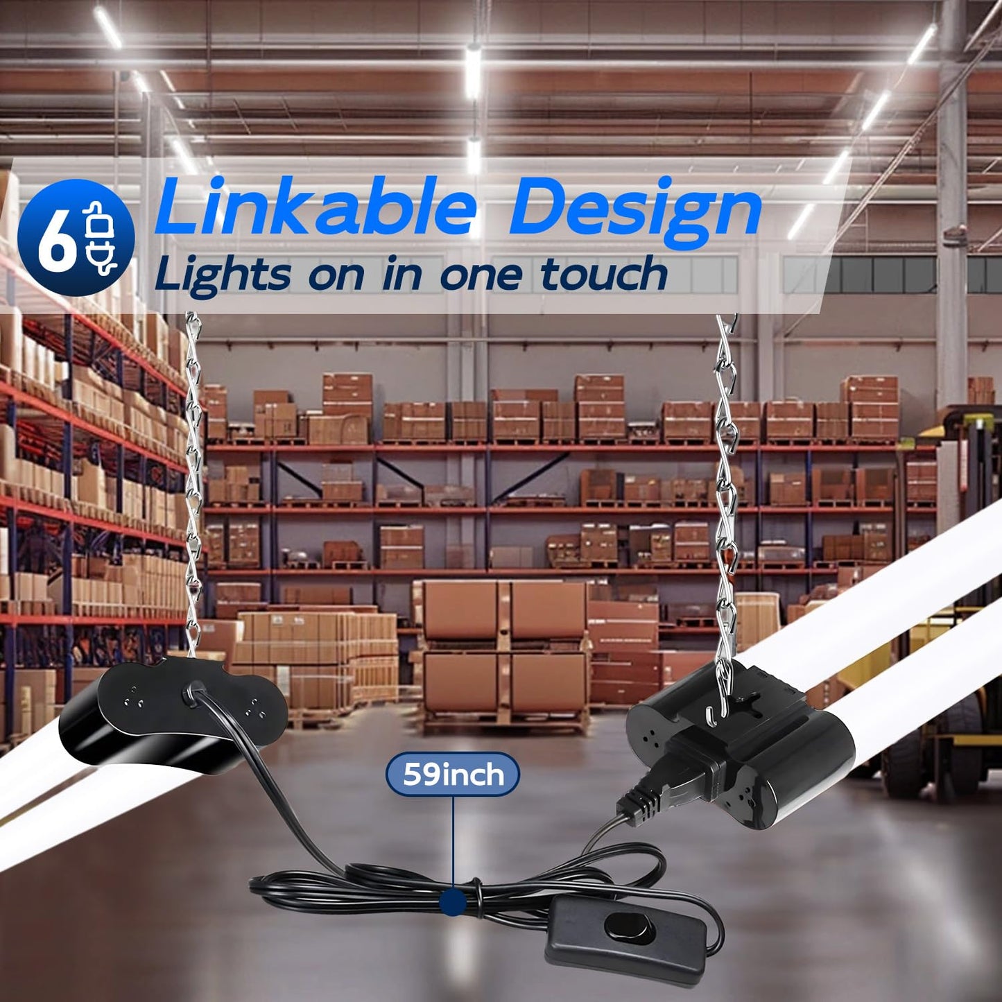 hykolity 4FT Linkable LED Shop Light, 6500lm, 60W, 5000K Daylight, Black, Model HB-Q10-50, Hanging or Surface