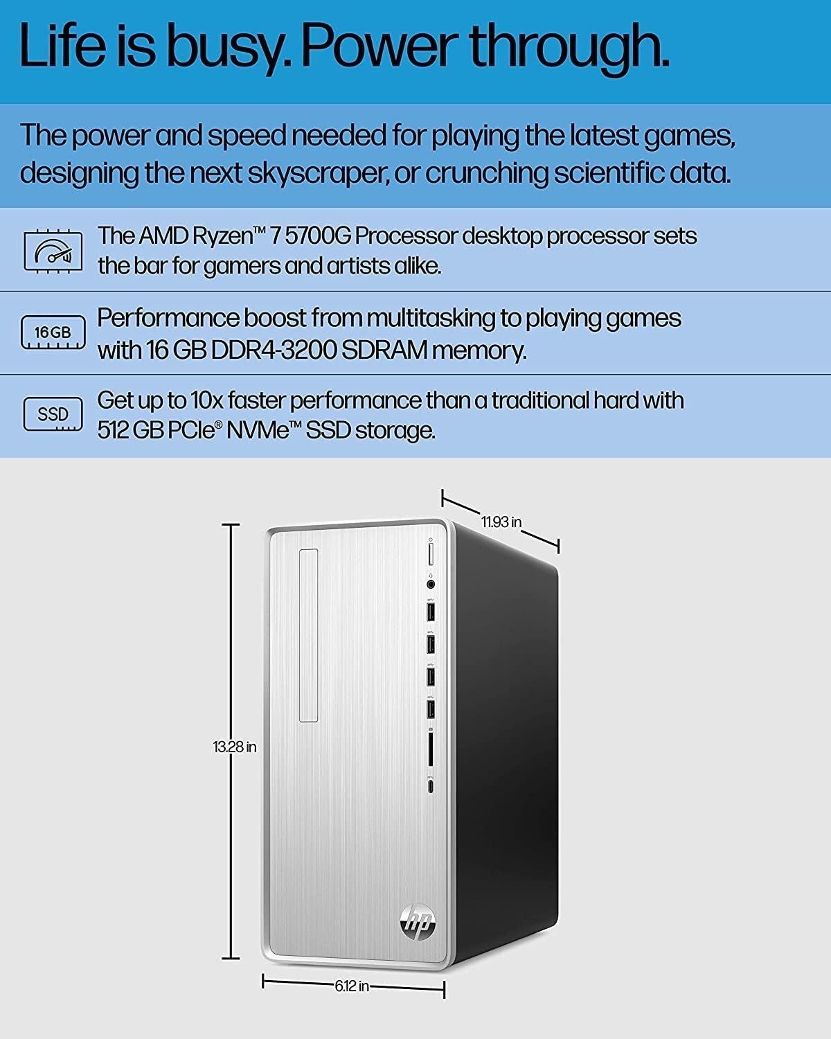 2023 Hp Pavilion Desktop Pc, Amd Ryzen 7 5700G (8 Cores), 64Gb Ram, 2Tb Ssd, 2Tb Hdd, Amd Radeon Graphics, Wi-Fi, Bluetooth, Key
