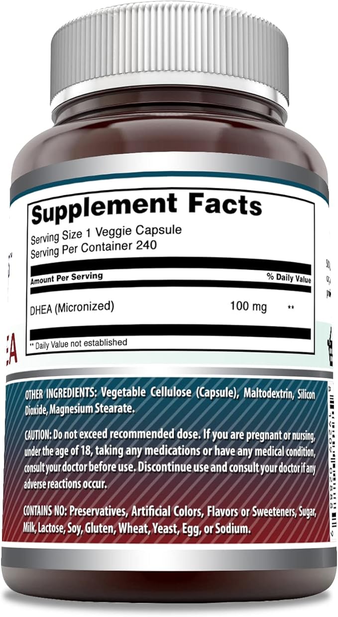 Amazing Formulas Micronized DHEA Supplement | 100 Mg Per Serving | Veggie Capsules| Non-GMO | Gluten Free | Made in USA (2Pack, 120 Count)