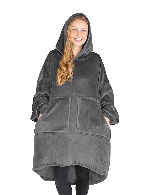 Bare Home Microplush Wearable Blanket with Split Front Pockets - Soft and Plush - Warm and Cozy - Adult & Kid Sizes (Adul...