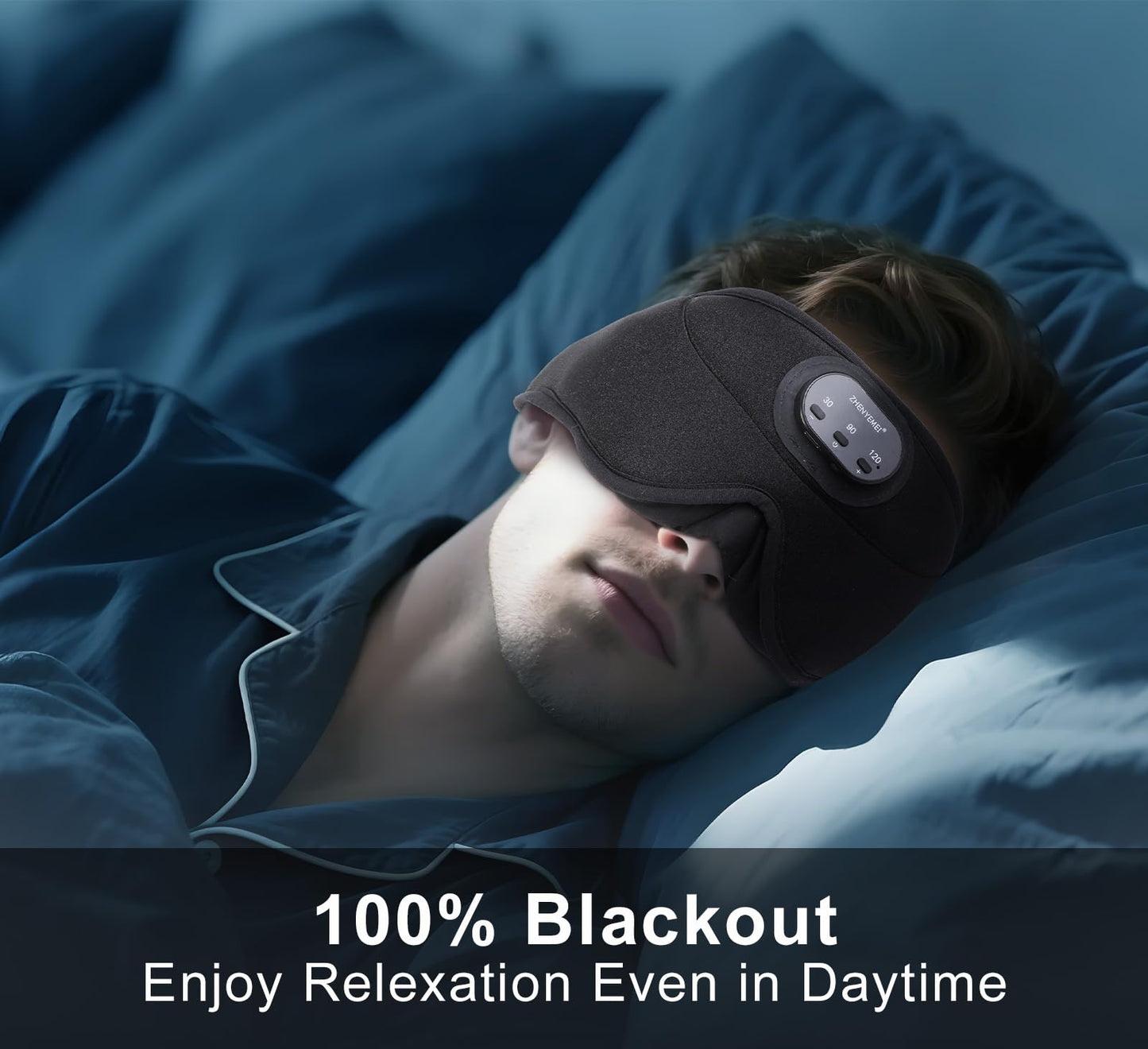 ZHENYEMEI Bluetooth Sleep Mask with Smart Timing, 100% Blackout 3D Contoured Eye Mask for Sleeping & Music Auto Shut Off, Breathable No Pressure for Side Sleeper Travel Essential Gift for Women Men