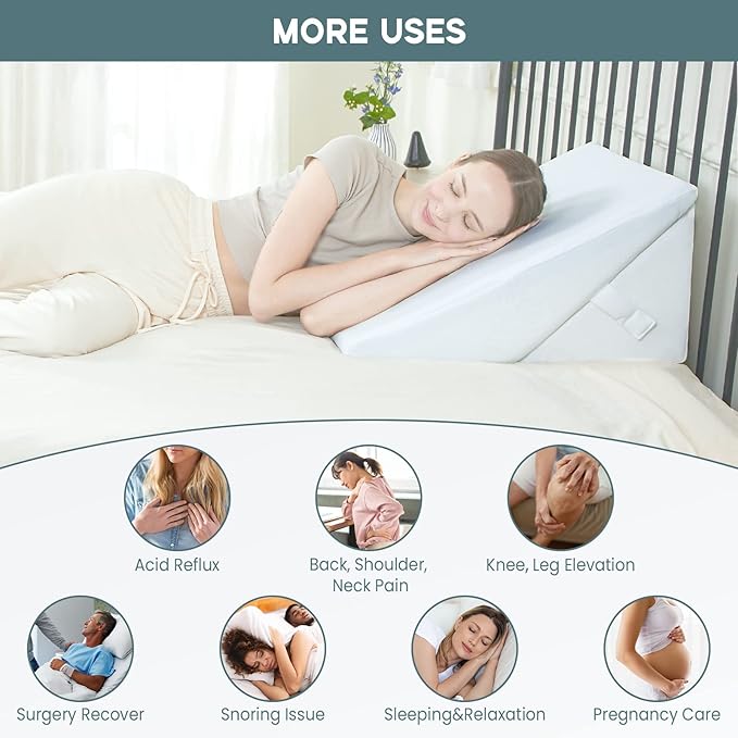 Bed Wedge Pillow, Adjustable 9 &12 Inch Foldable Bed Wedge Pillow for Sleeping, Memory Foam Triangle Pillow Wedge System for Legs and Back Support Pillow