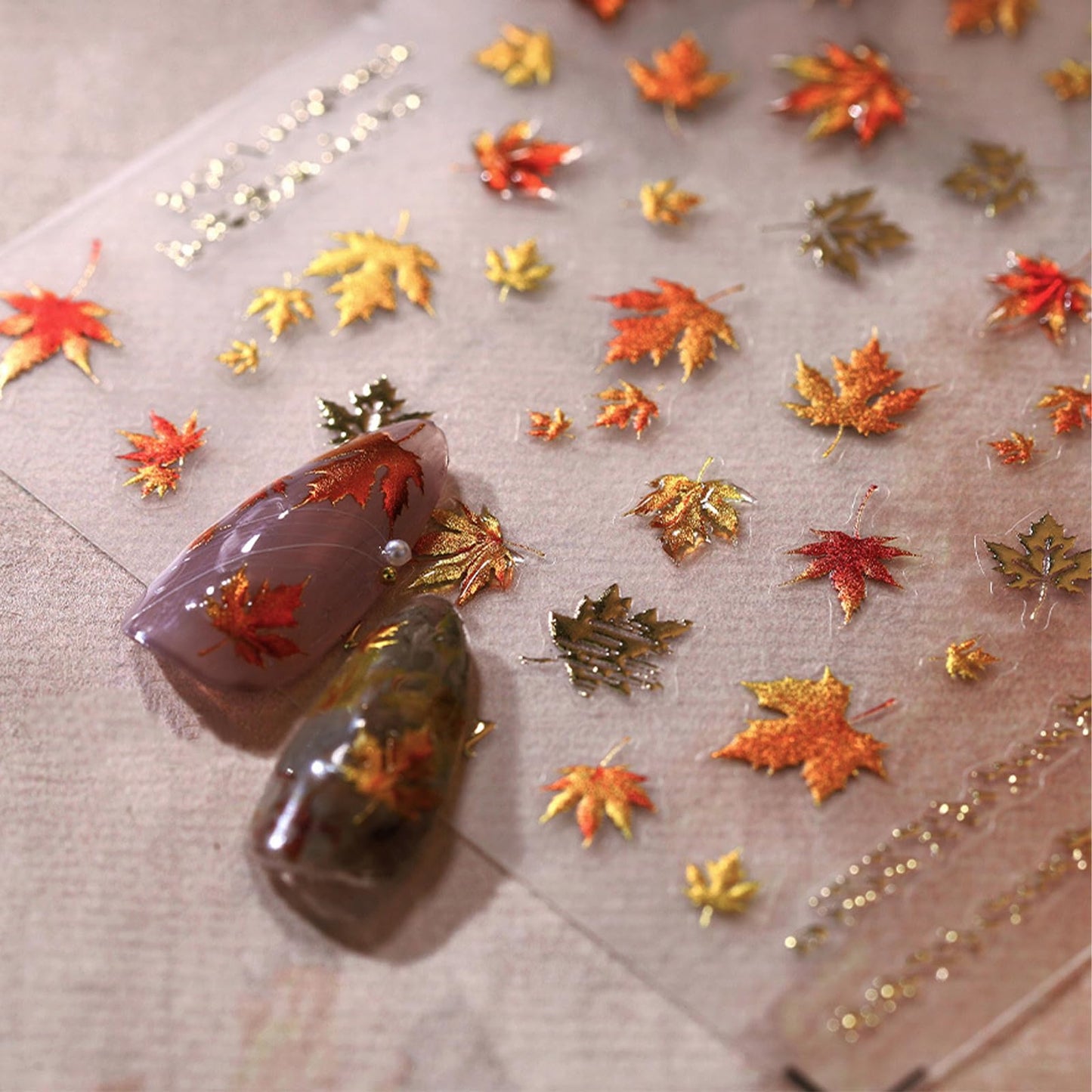 5D Embossed Autumn Maple Leaves Nail Art Stickers Glitter Gold Jelly Maple Leaf for Nail Stickers Thanksgiving Day Fall Gold Lea