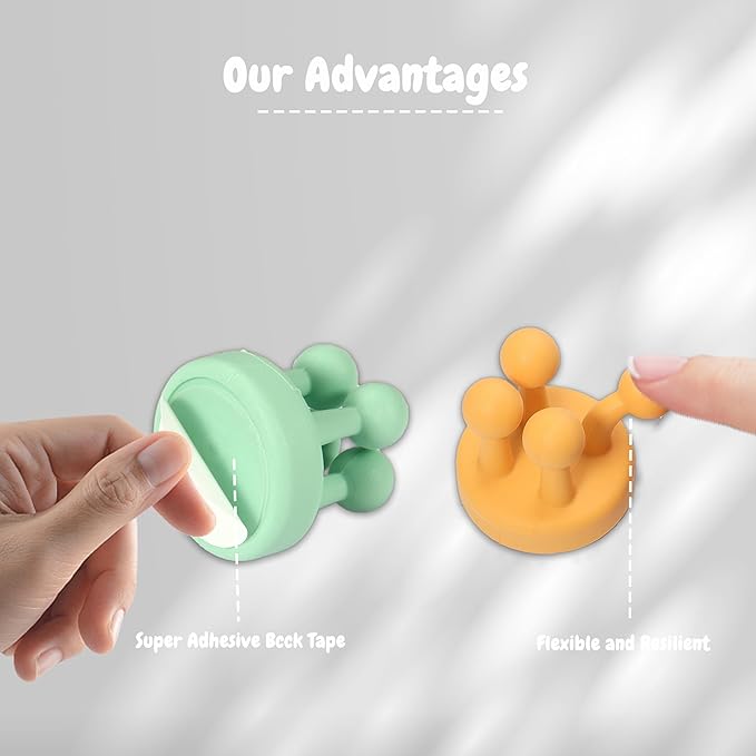 8Pcs Silicone Toothbrush Holders for Bathrooms,Waterproof Self Adhesive Multifunctional Hook for Hanging Towel Key Plug Cable for Bathroom Kitchen Living Room Office BlackPurpleWhiteGreen