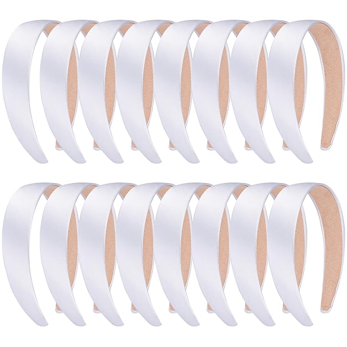 SIQUK 16 Pieces Satin Headbands White Headband 1 Inch Satin Hard Headbands DIY Hair Headband for Women