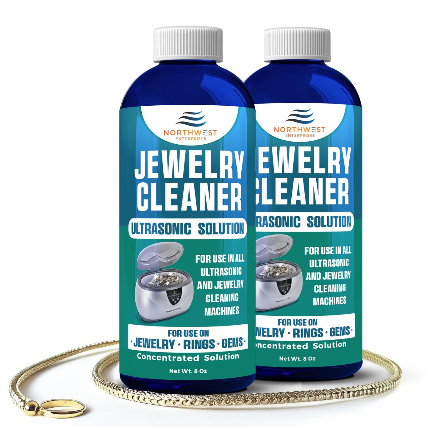 NORTHWEST ENTERPRISES Ultrasonic Cleaner Solution for Jewelry Cleaning. Concentrated Jewelry Cleaner for Gold, Platinum Diamonds