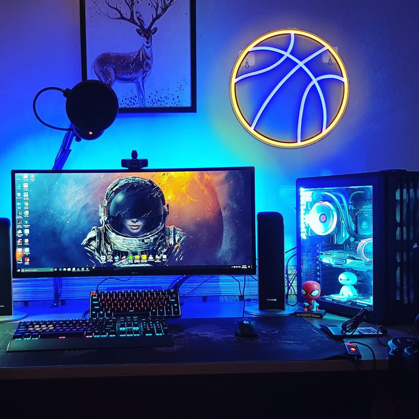 Wanxing Basketball Neon Sign LED Light for Room, Blue & Yellow, Model NS-WX-038, Plastic Material, Cool Wall Decor for Kids Gift