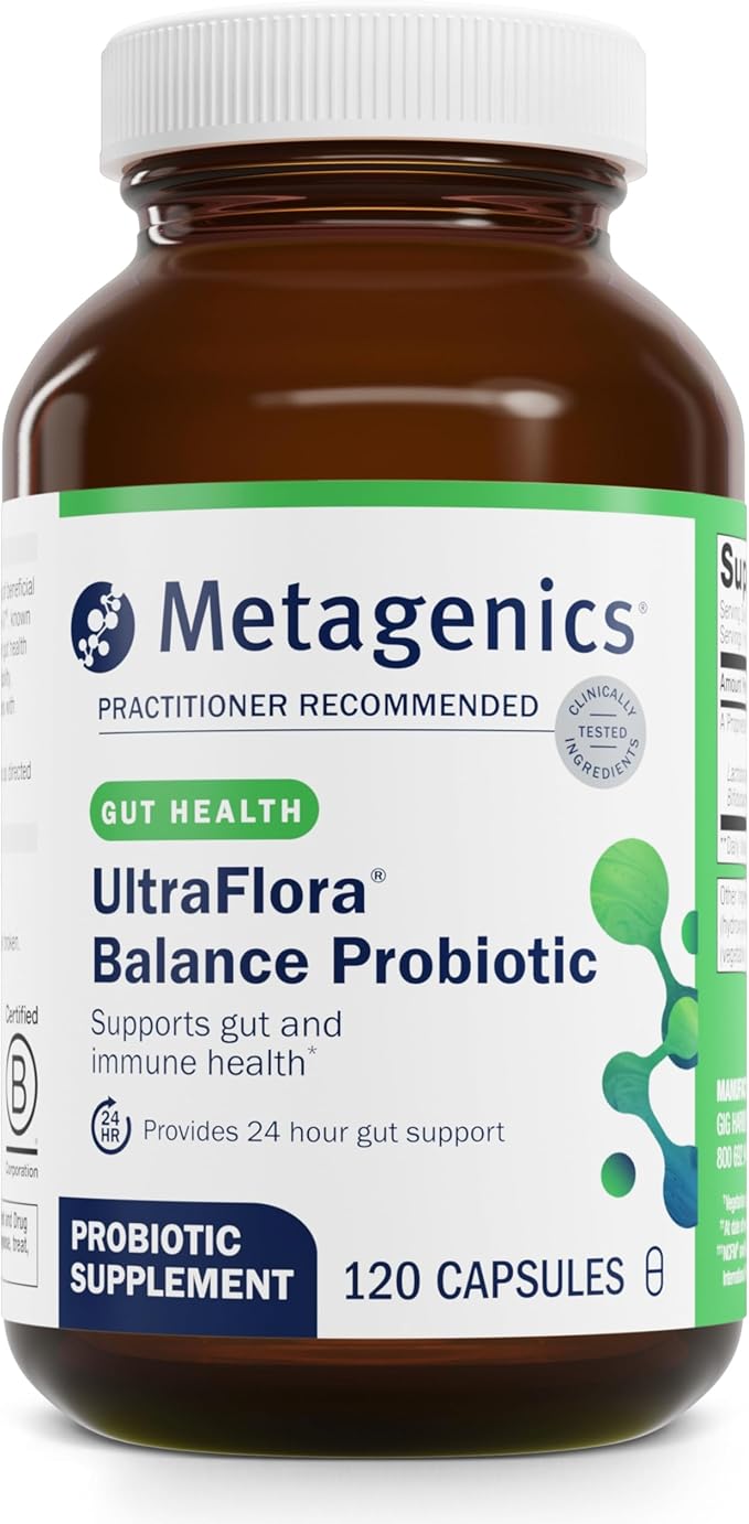 Metagenics Bundle - UltraFlora Balance & D3 10,000 + K - 120 Capsules of UltraFlora Balance for Digestive Health - 60 Softgels of D3 10,000 + K for Immune Support, Bone Health & Heart Health