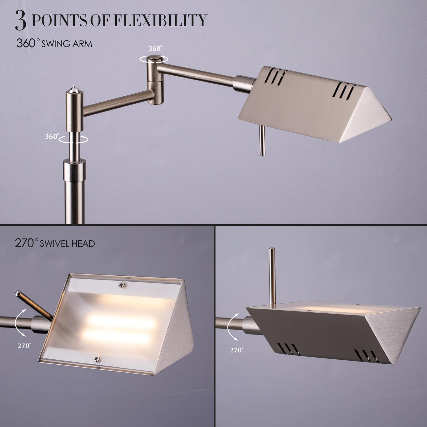 OBright Dimmable LED Floor Lamp, 12W, Adjustable Height, Brushed Nickel, Model OB-FL05D