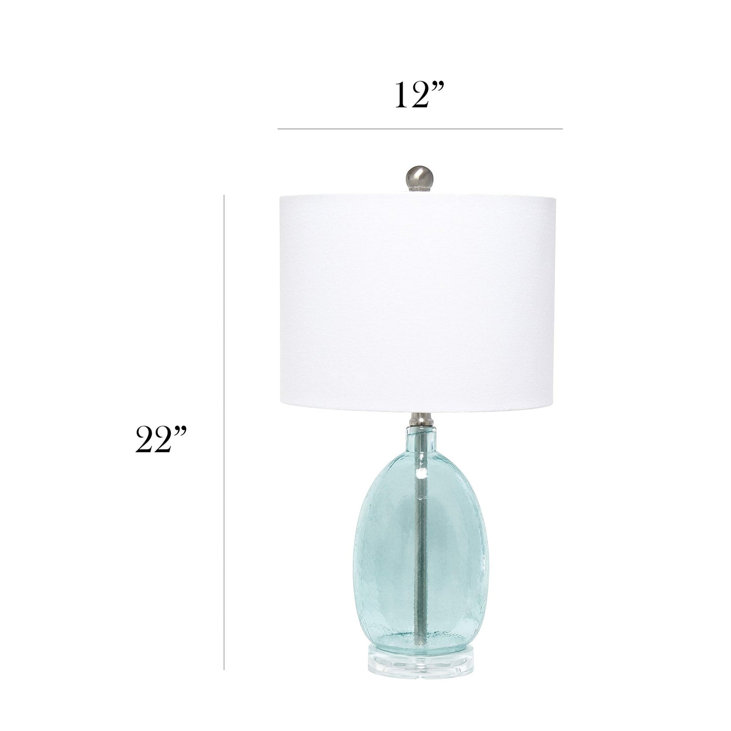 Elegant Designs Ellipse Table Lamp, Glass, 12inL x 12inW x 22inH, Clear Blue, Model LT3307-CBL