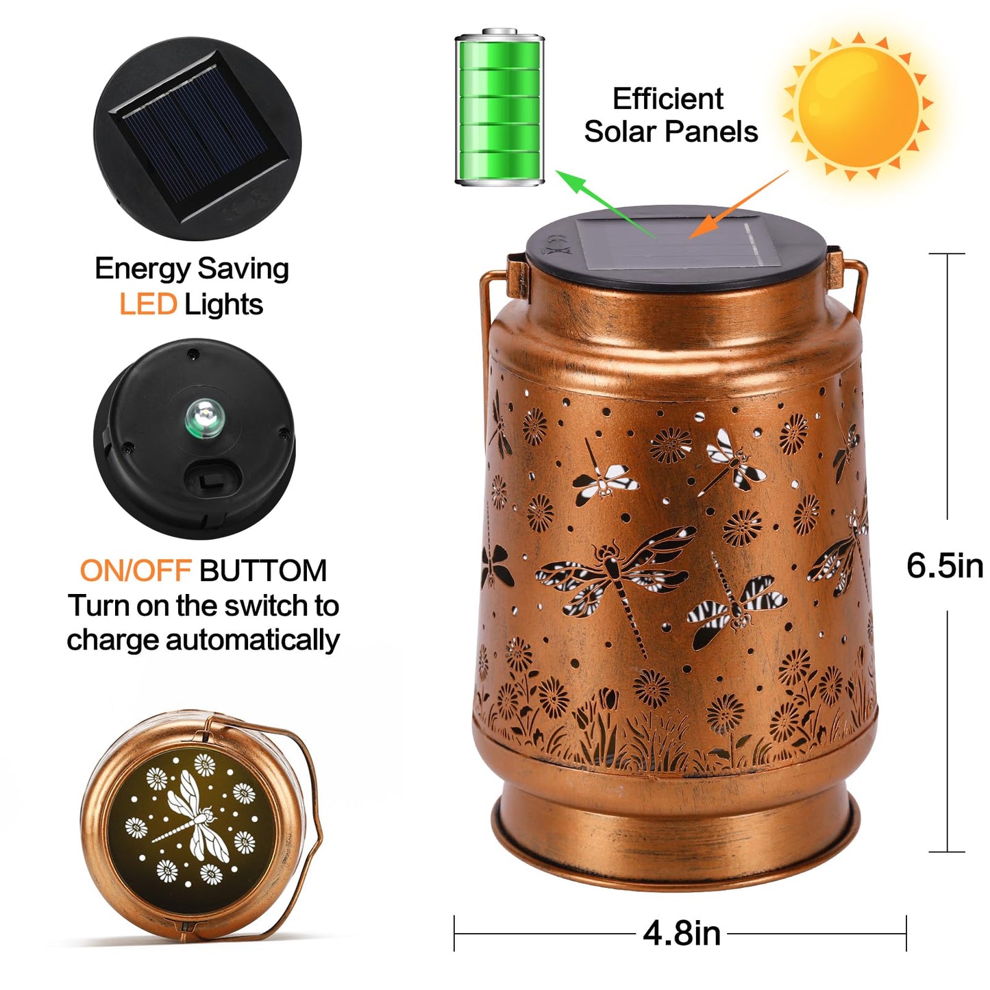 2 Pack Dragonfly Solar Lanterns Outdoor Waterproof Rose Garden Decor Gifts For Women Mom Grandma Hanging Solar Lights Metal Lantern Decoration Outside For Yard Patio Backyard Porch