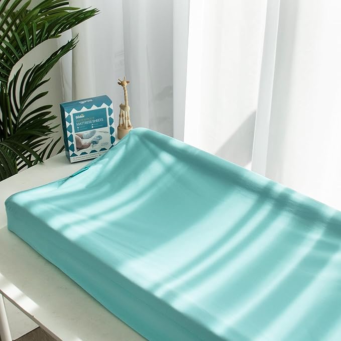Changing Pad Cover Waterproof, 2 Pack Diaper Change Table Sheets for Baby Boys Girls, Fitted Cradle Sheets for 32"x16" Contoured Pad, Breathable & Ultra Soft, Aqua and Navy