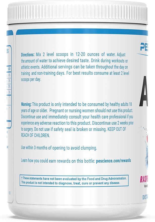 PEScience Amino IV BCAA & EAA Powder, Raspberry Grape, 60 Scoop, Essential Amino Acids, Taurine, Electrolytes for Hydration and Muscle Recovery, Sugar Free for Men & Women, Post Workout