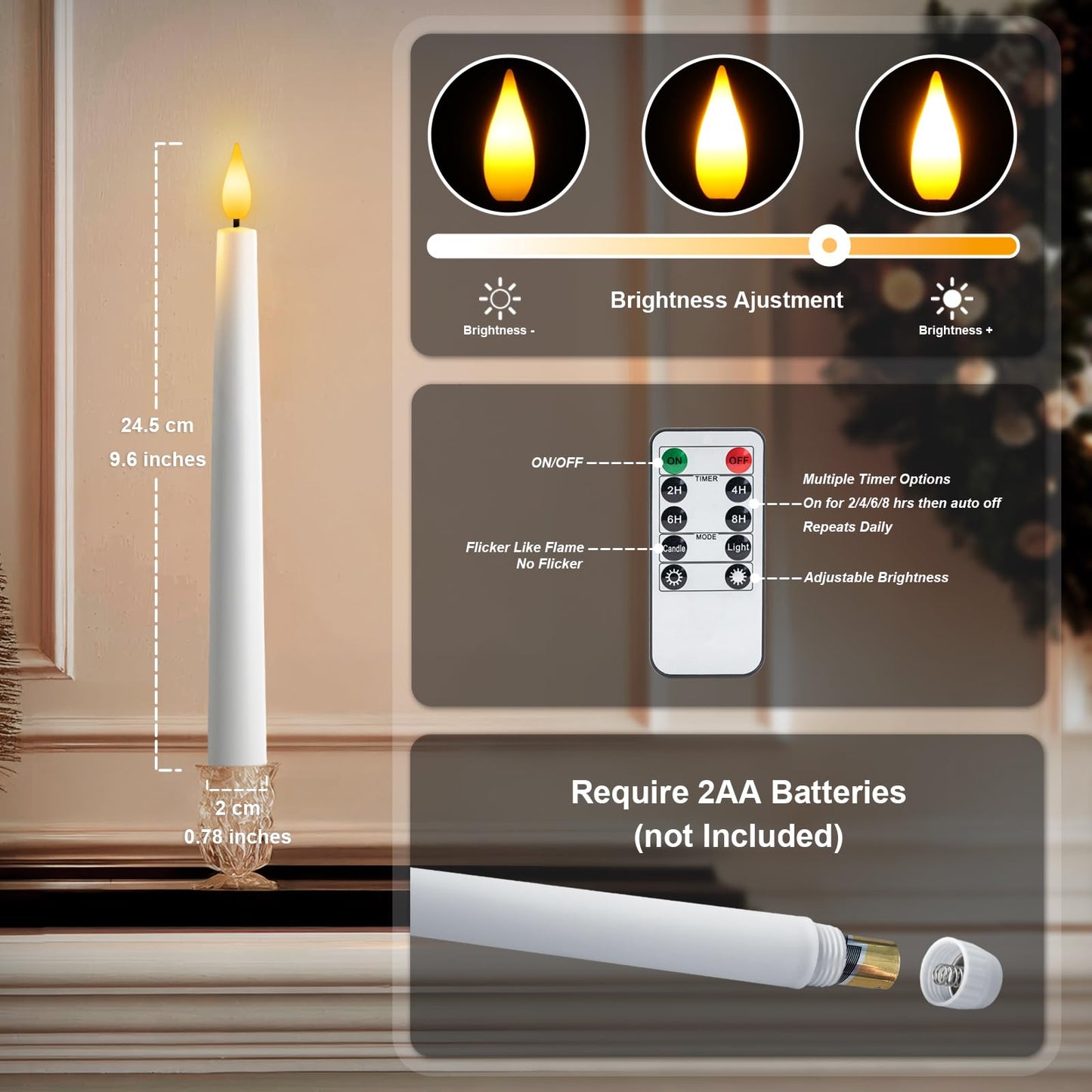 Meigic 12 Pcs Flameless Taper Candles with Remote and Timer, 9.6 Inches Plastic LED Candlesticks, White Battery Operated Window Candles, for Home Wedding Christmas Party Decoration