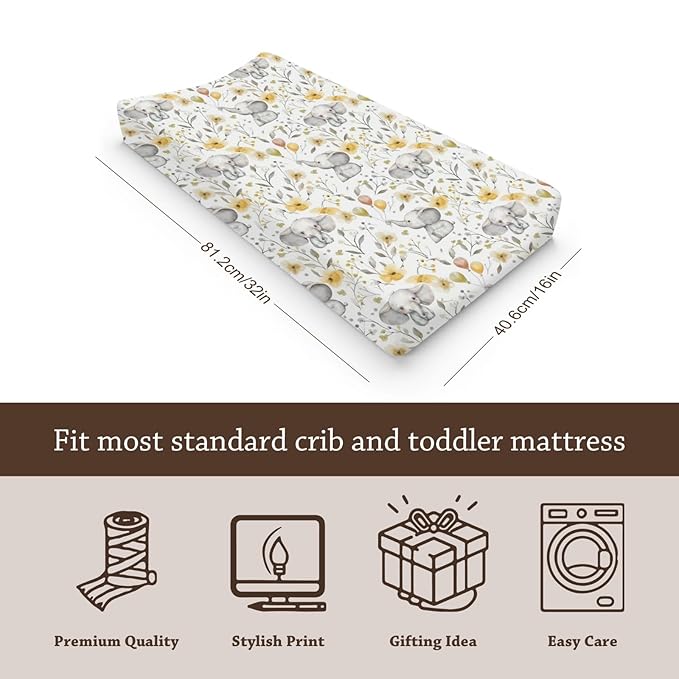 Soft 2 Pack Cartoon African Safari Animal Pattern Baby Changing Pad Covers for Infant Newborn, Unisex Elephant Flower Leaves Nursery Fitted Diaper Changing Table Pad Mat Sheets for Boys Girls-16x32