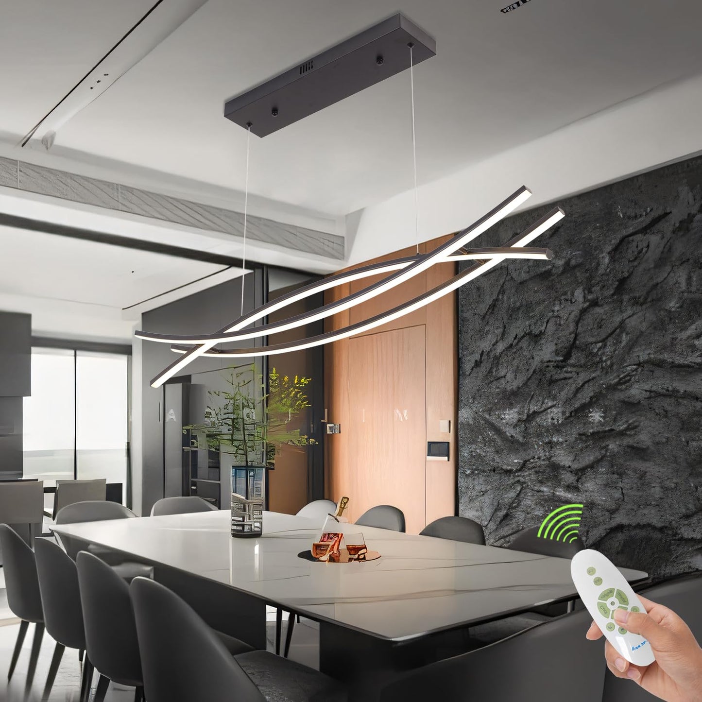 Dimmable Pendant Light For Kitchen Island Lighting 47.24 Modern Led Chandelier  Led Pendant Light With Adjustable Height  Black Modern Kitchen Chandeliers For Kitchen Island  Dining Room With Remote